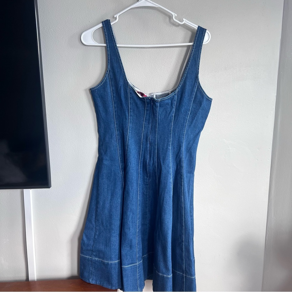 STAUD Wells Mini Dress Denim Fit And Flare 12 - Picture 11 of 13